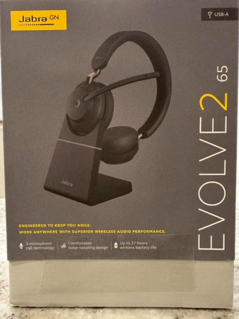 Jabra Evolve2 65 Mono Wireless Headset USB-A Black with Charging Stand NIB NEW